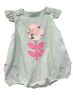 Natalie Grant Baby Girl Mint Gingham Flower Applique Bubble Romper Sz. 24mo
